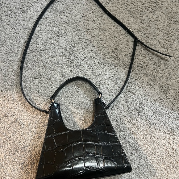 STAUD Rey Black Croc-Embossed Shoulder Bag Mini - Picture 2 of 8